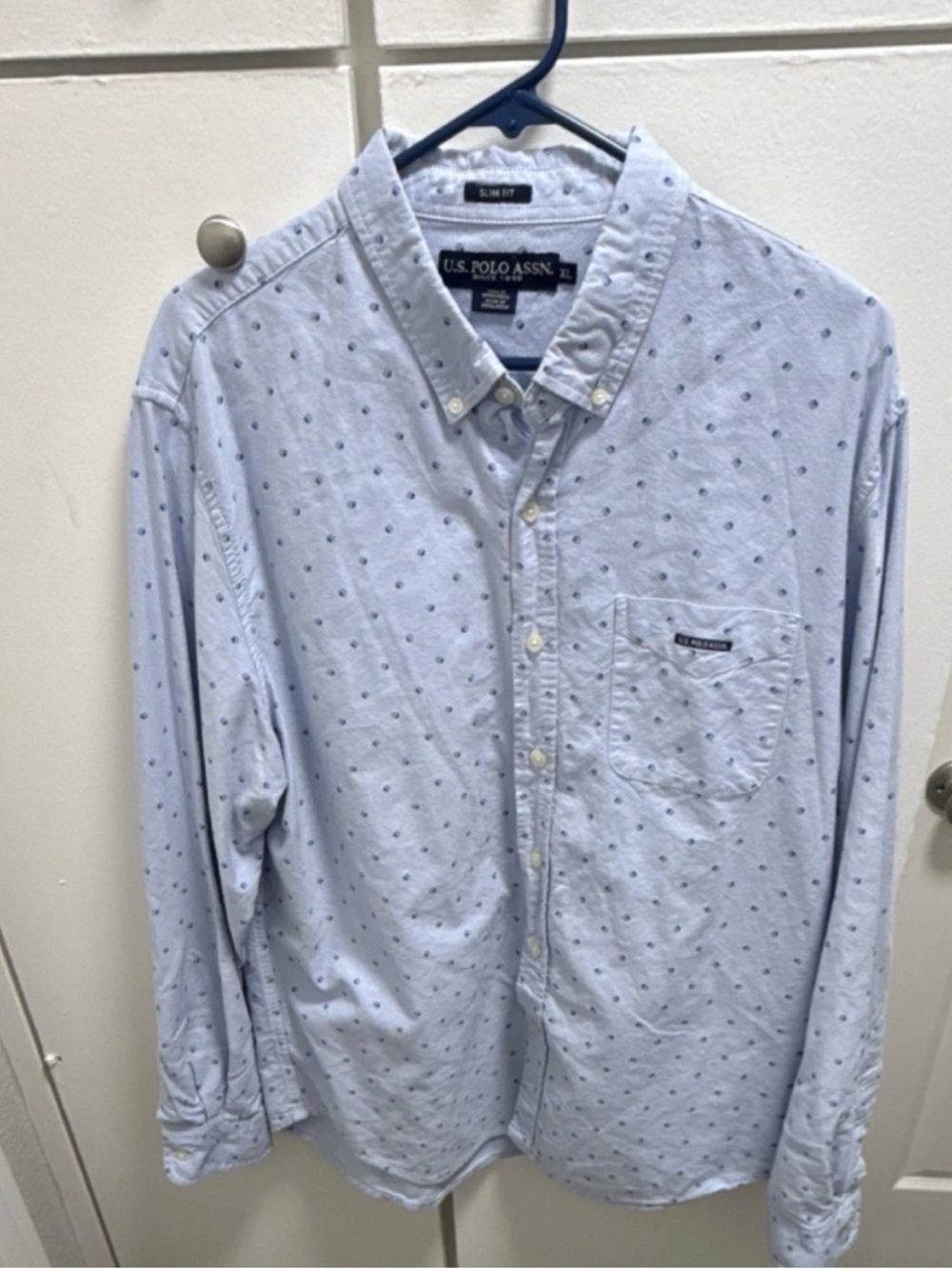 U.S. Polo Assn. Light Blue Button-Down Shirt with Dot Pattern
